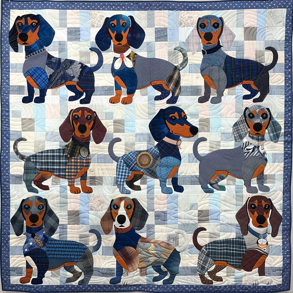 Blue Dachshunds Quilted Blanket - Throw (55" x 60")