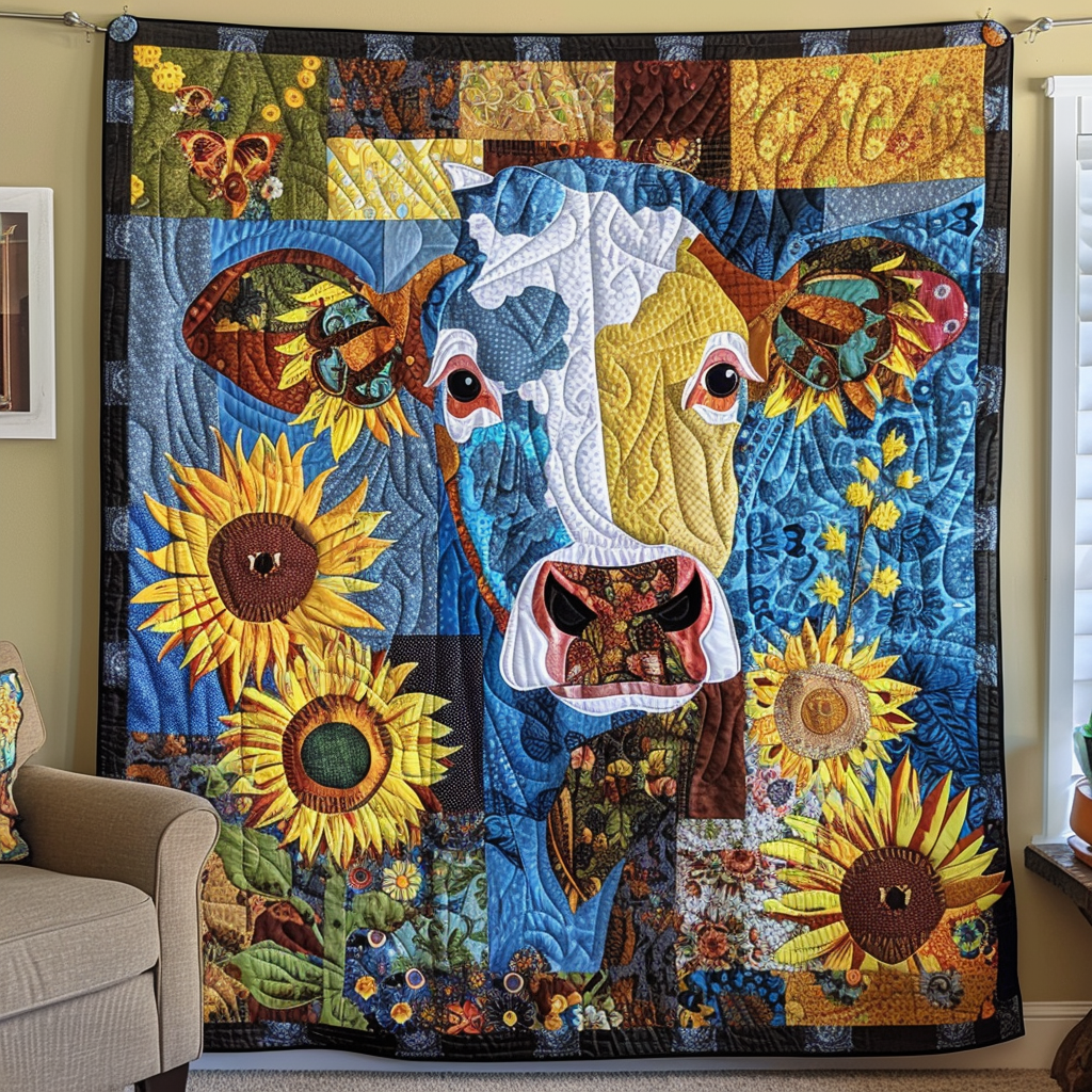 Blue Sky Cow Quilted Blanket - Throw (55" x 60")