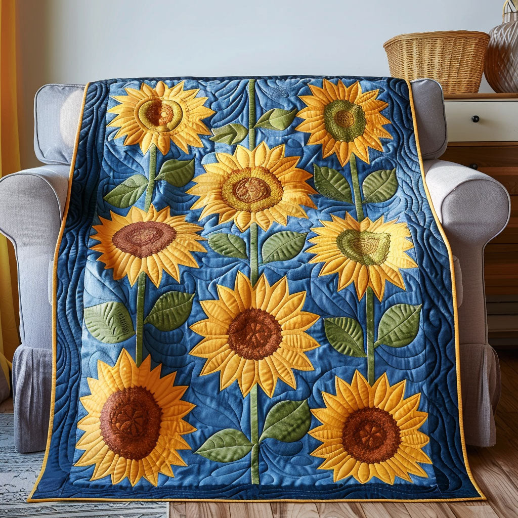 Blue Sky Sunflower Quilted Blanket - Throw (55" x 60")