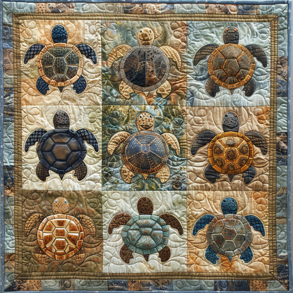 Blue Wave Turtle Dance Quilted Blanket - Throw (55" x 60")