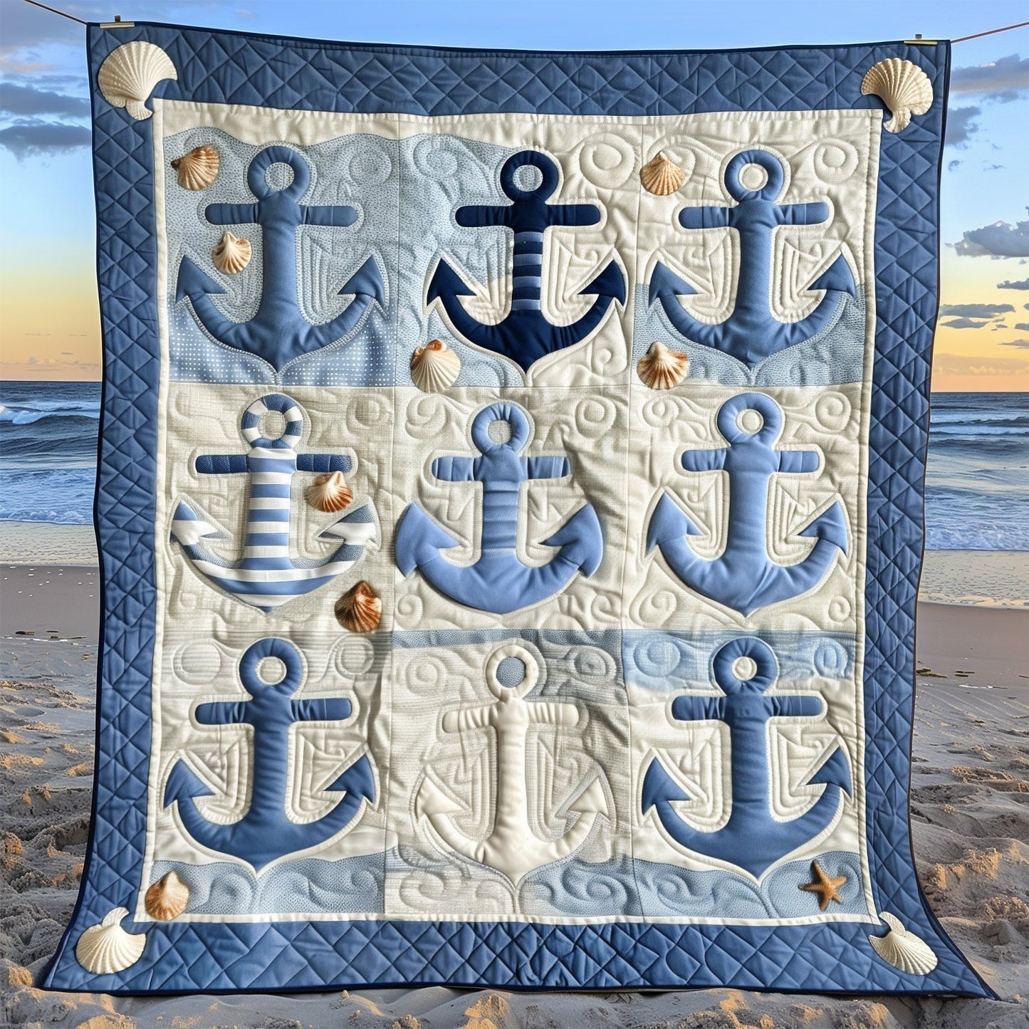 Blue Anchors Quilted Blanket - Throw (55" x 60")