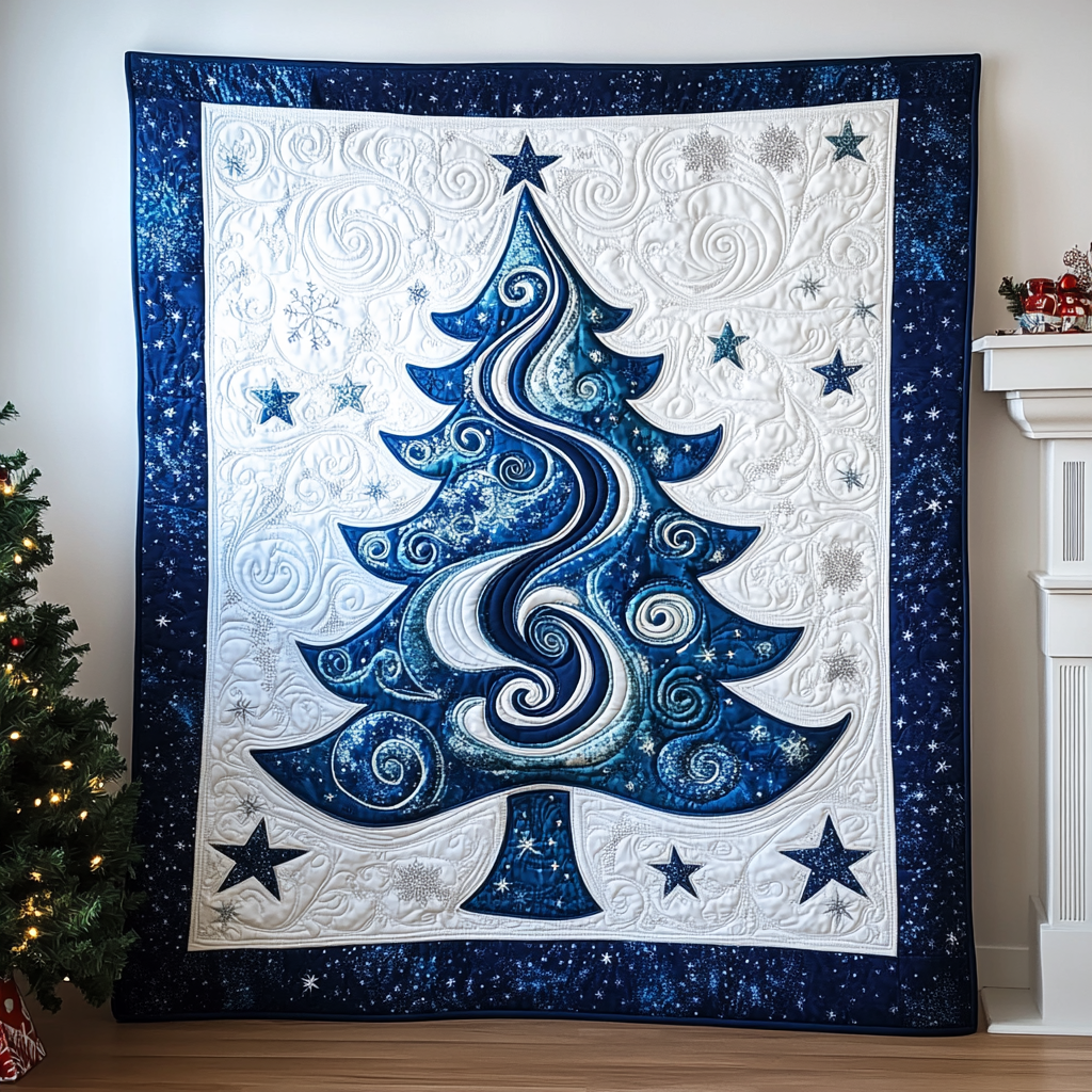 Blue Christmas Quilted Blanket - Throw (55" x 60")