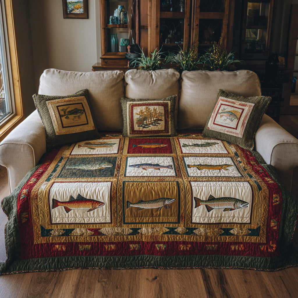 Blue Lake Trout Quilted Blanket - Baby (30" x 40") - Pack 1
