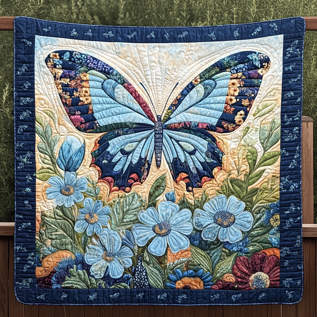 Blue Sky Blossom Butterfly Quilted Blanket - Baby (30" x 40")