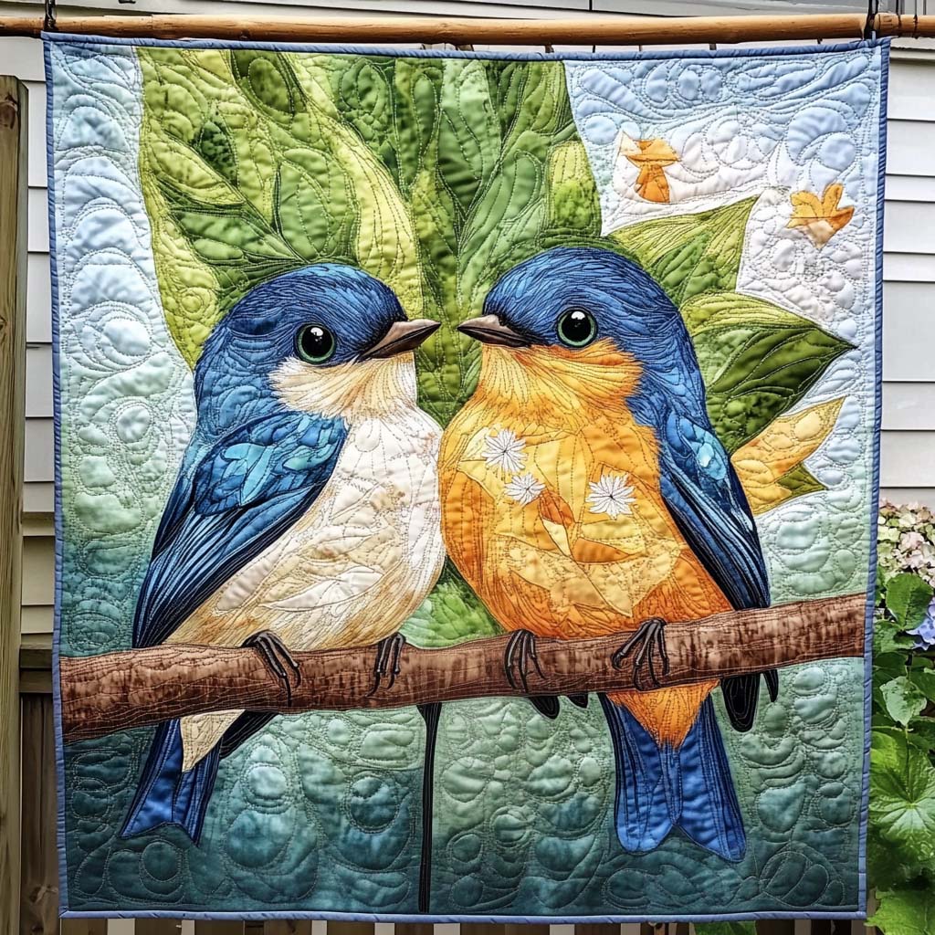 Bluebird Pair Quilted Blanket - Throw (55" x 60")
