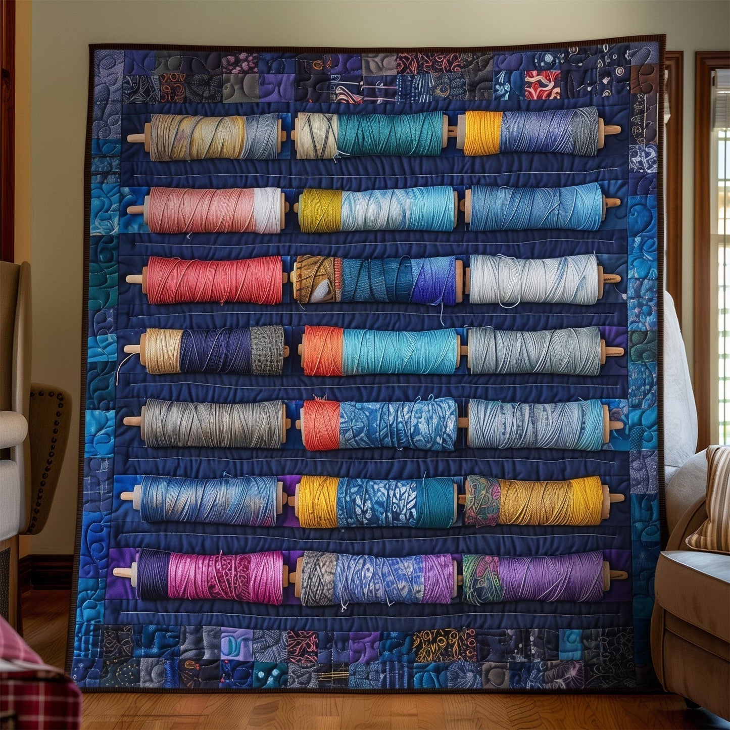 Bluish Spools Quilted Blanket - Throw (55" x 60")