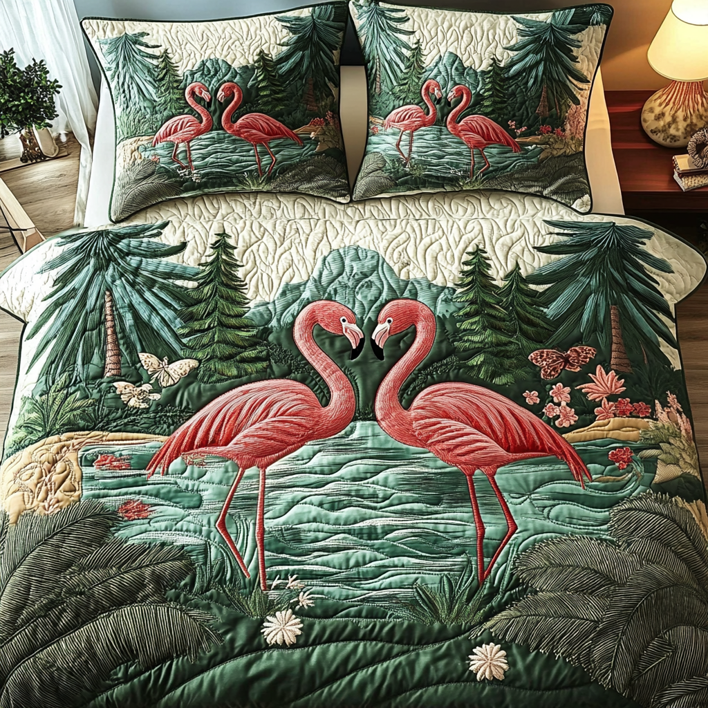 Blush Lagoon 3-Piece Quilted Bedding Set - Single (59" x 70")