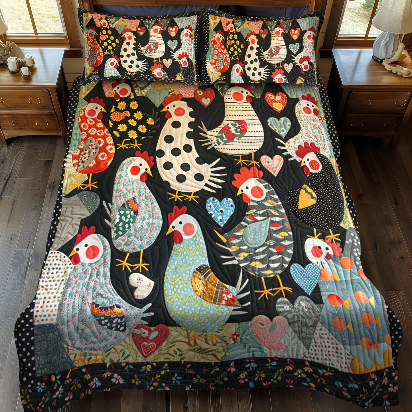 Blushing Hens 3-Piece Quilted Bedding Set - Single (59" x 70")