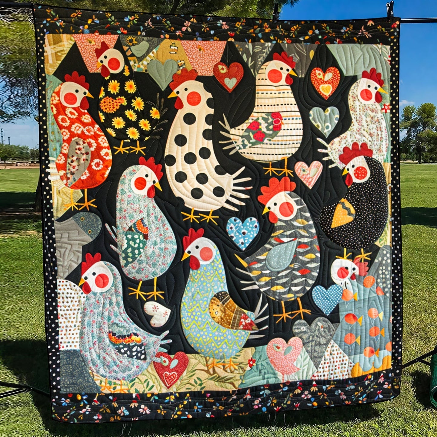Blushing Hens Quilted Blanket - Throw (55" x 60")