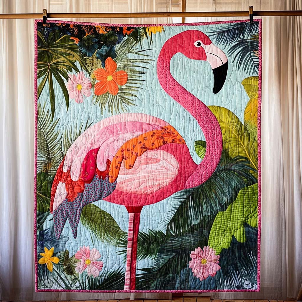 Blushing Bird Quilted Blanket - Throw (55" x 60")