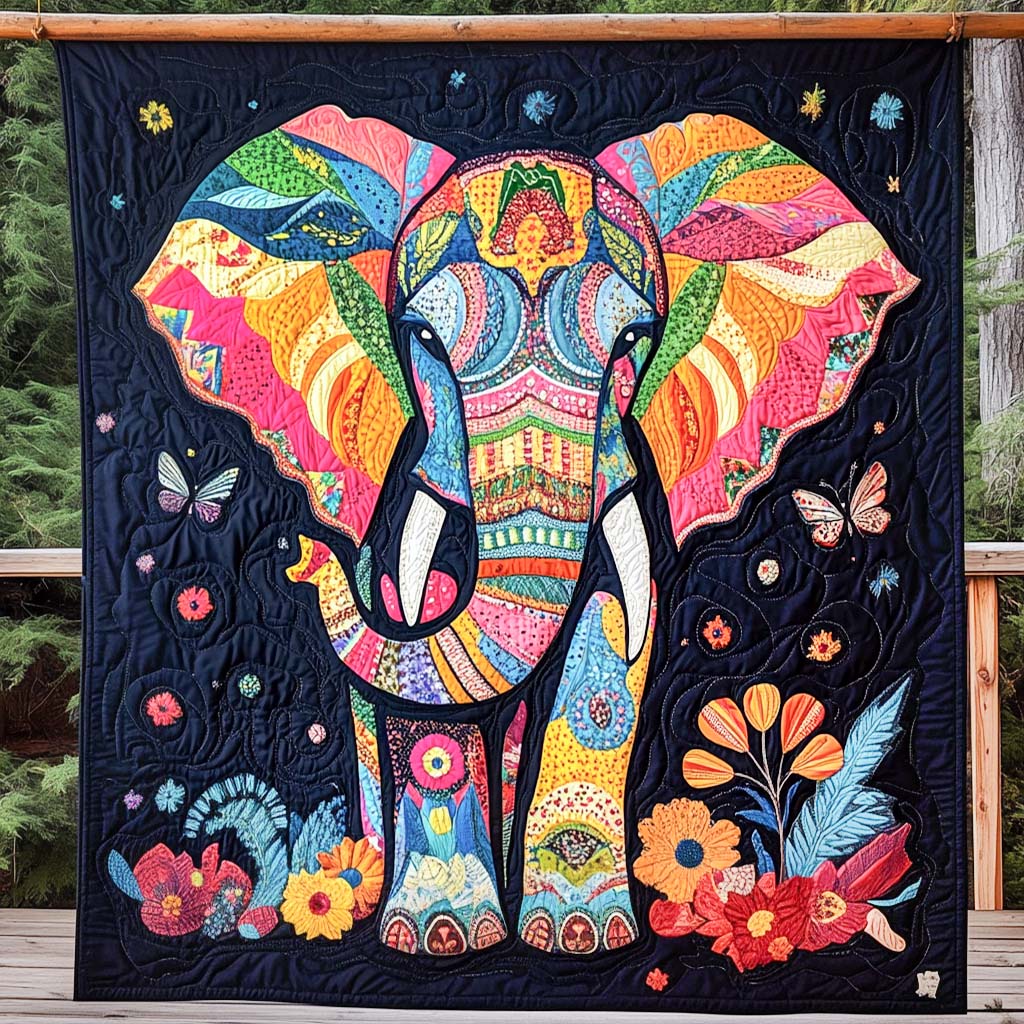 Bohemian Elephant Dream Quilted Blanket - Throw (55" x 60")