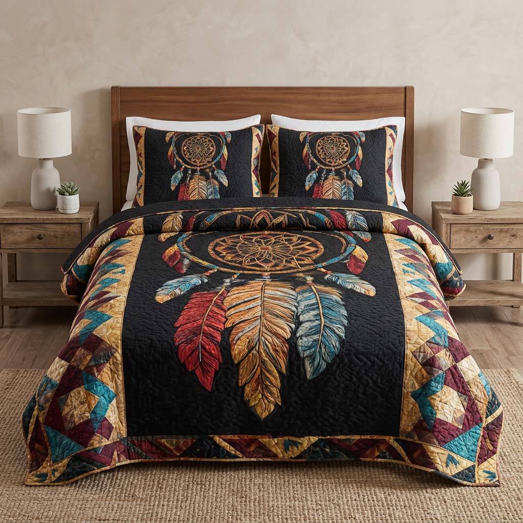 Boho Dreamcatcher 3-Piece Quilted Bedding Set - Single (59" x 70")