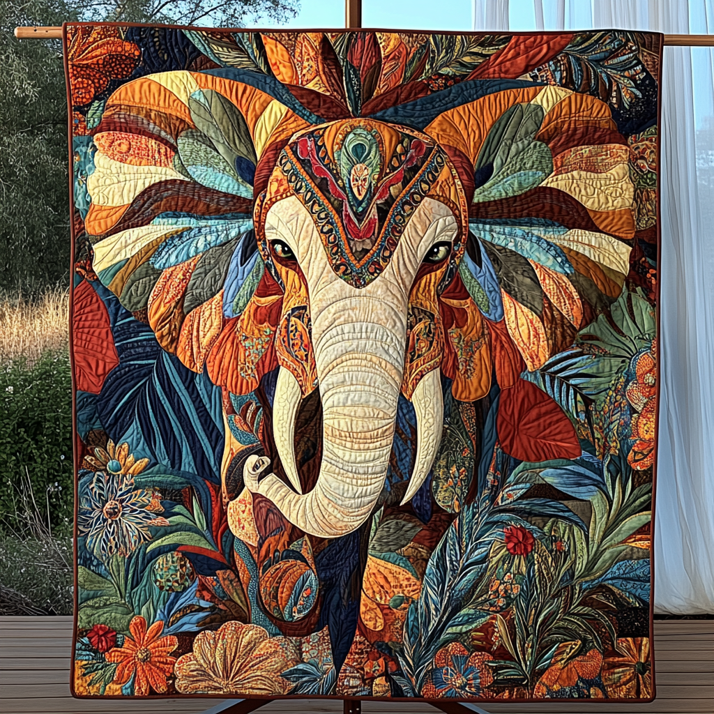 Boho Elephant Dreams Quilted Blanket - Throw (55" x 60")