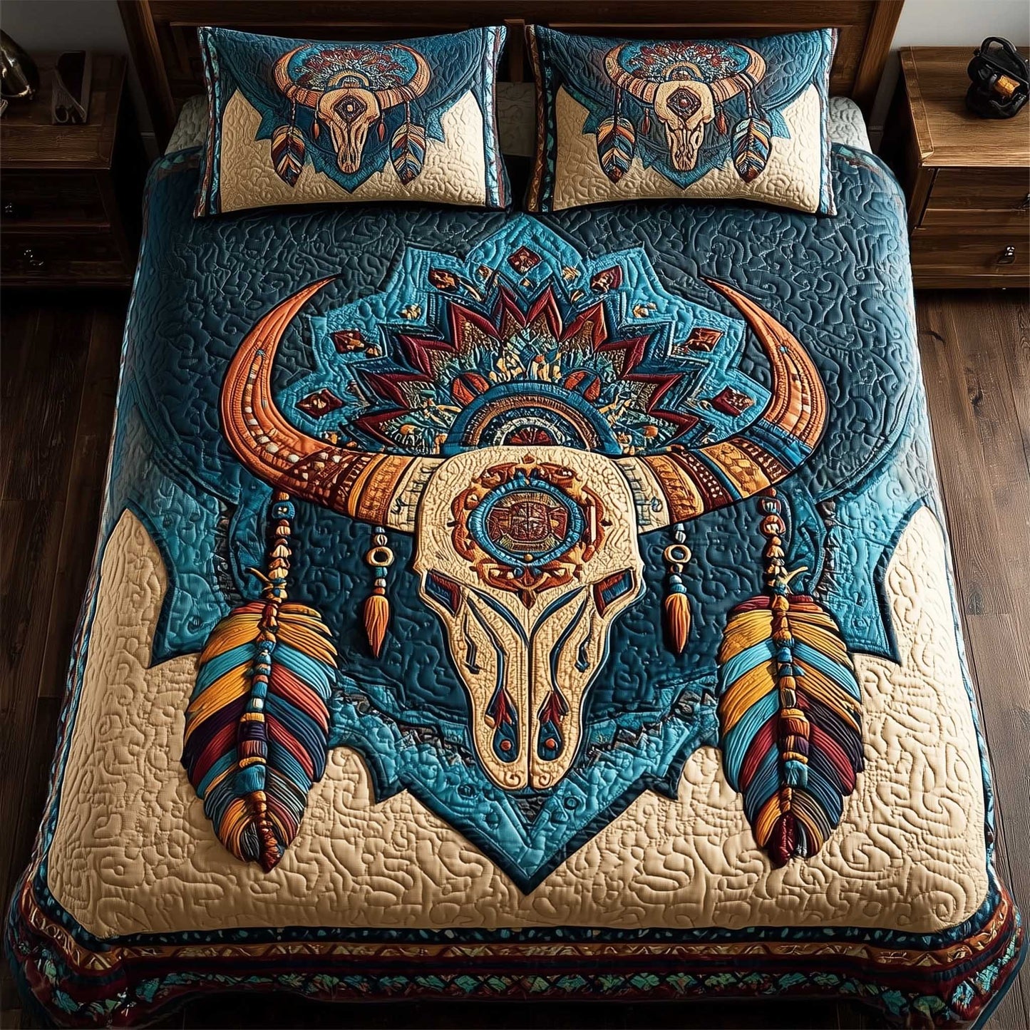 Boho Sacred Bull 3-Piece Quilted Bedding Set - Single (59" x 70")