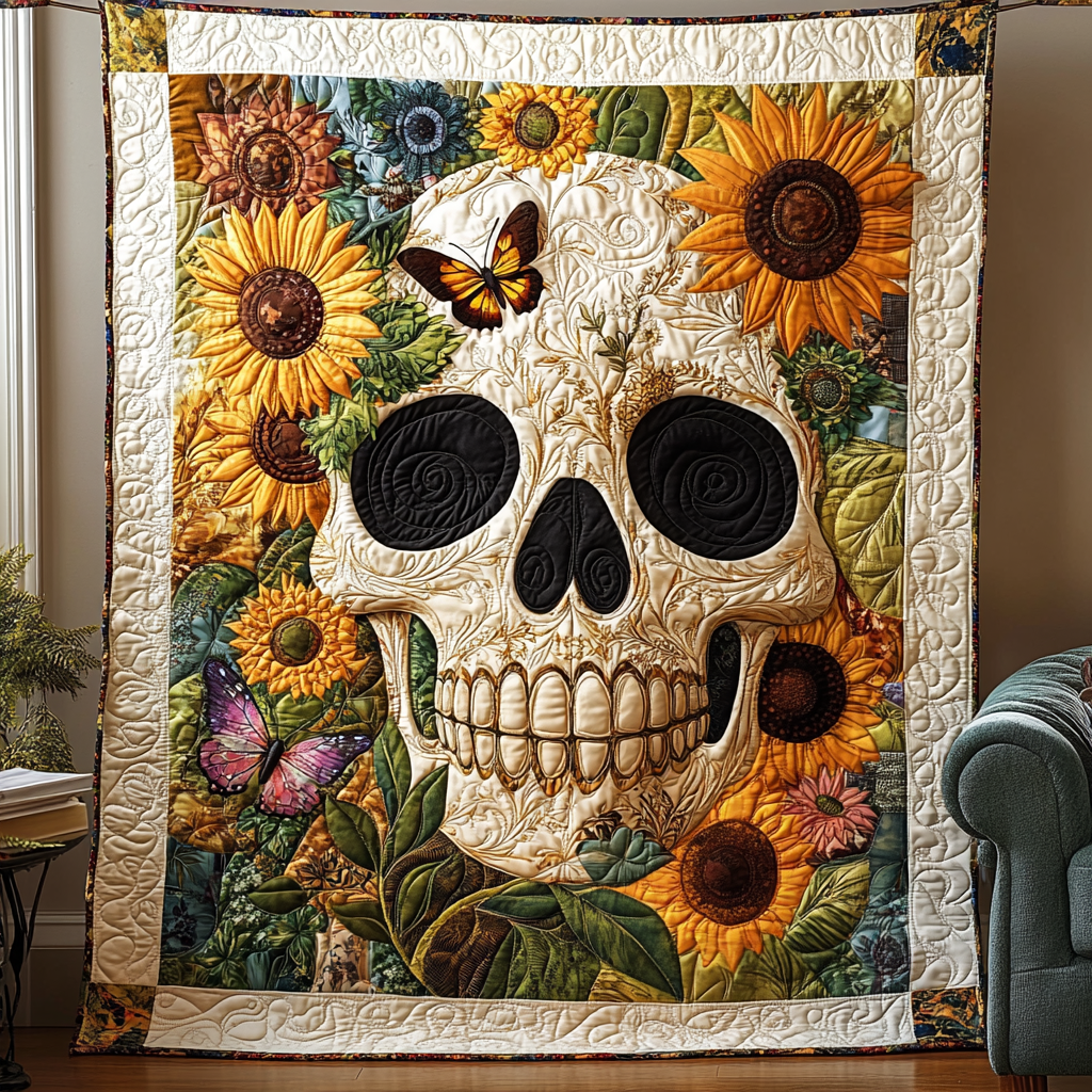 Boho Skull Quilted Blanket - Throw (55" x 60")