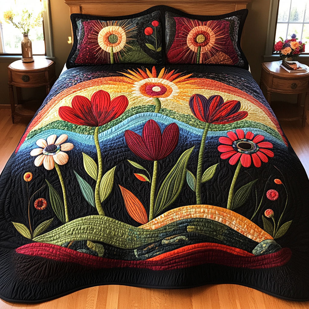 Bold Blossom 3-Piece Quilted Bedding Set - Single (59" x 70")