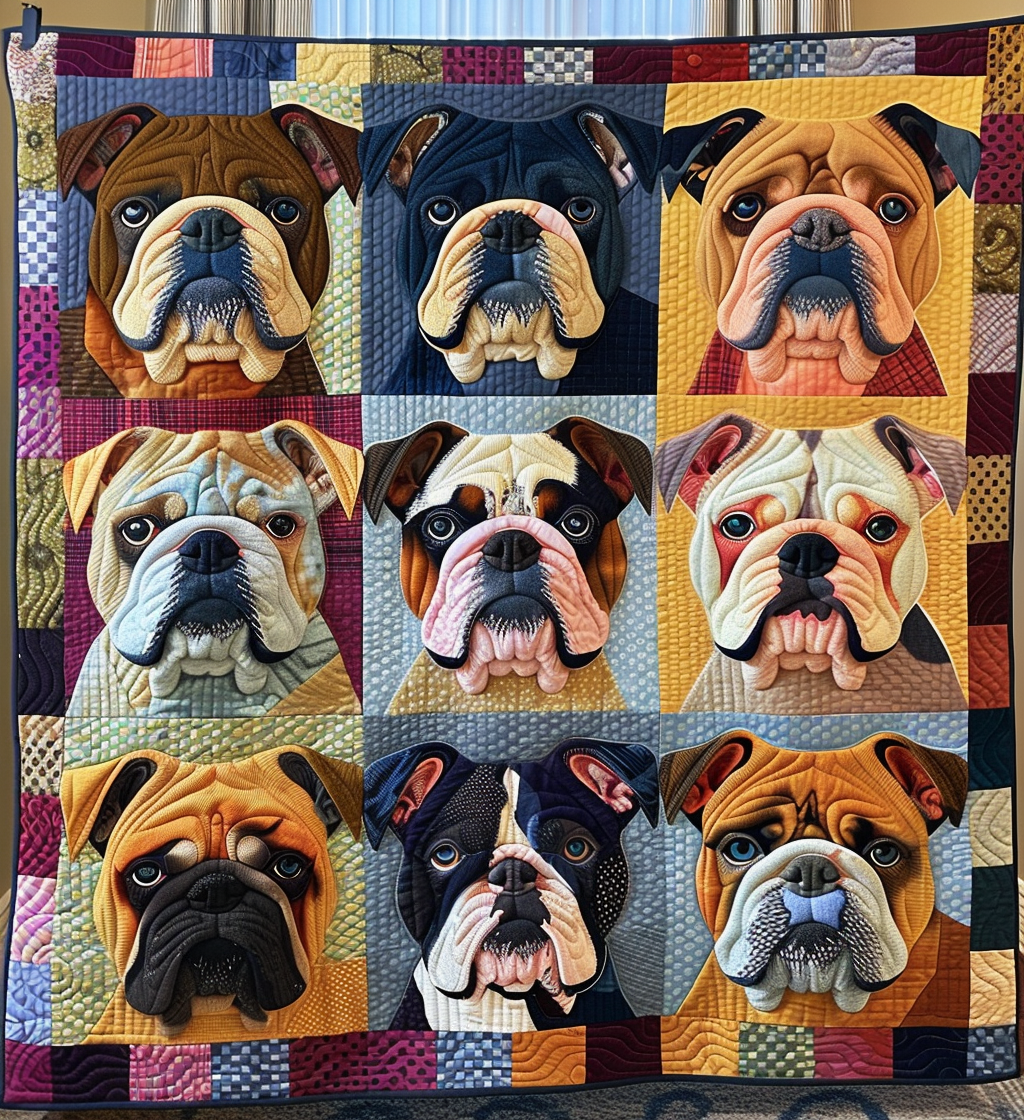 Bold Bulldog Faces Quilted Blanket - Throw (55" x 60")