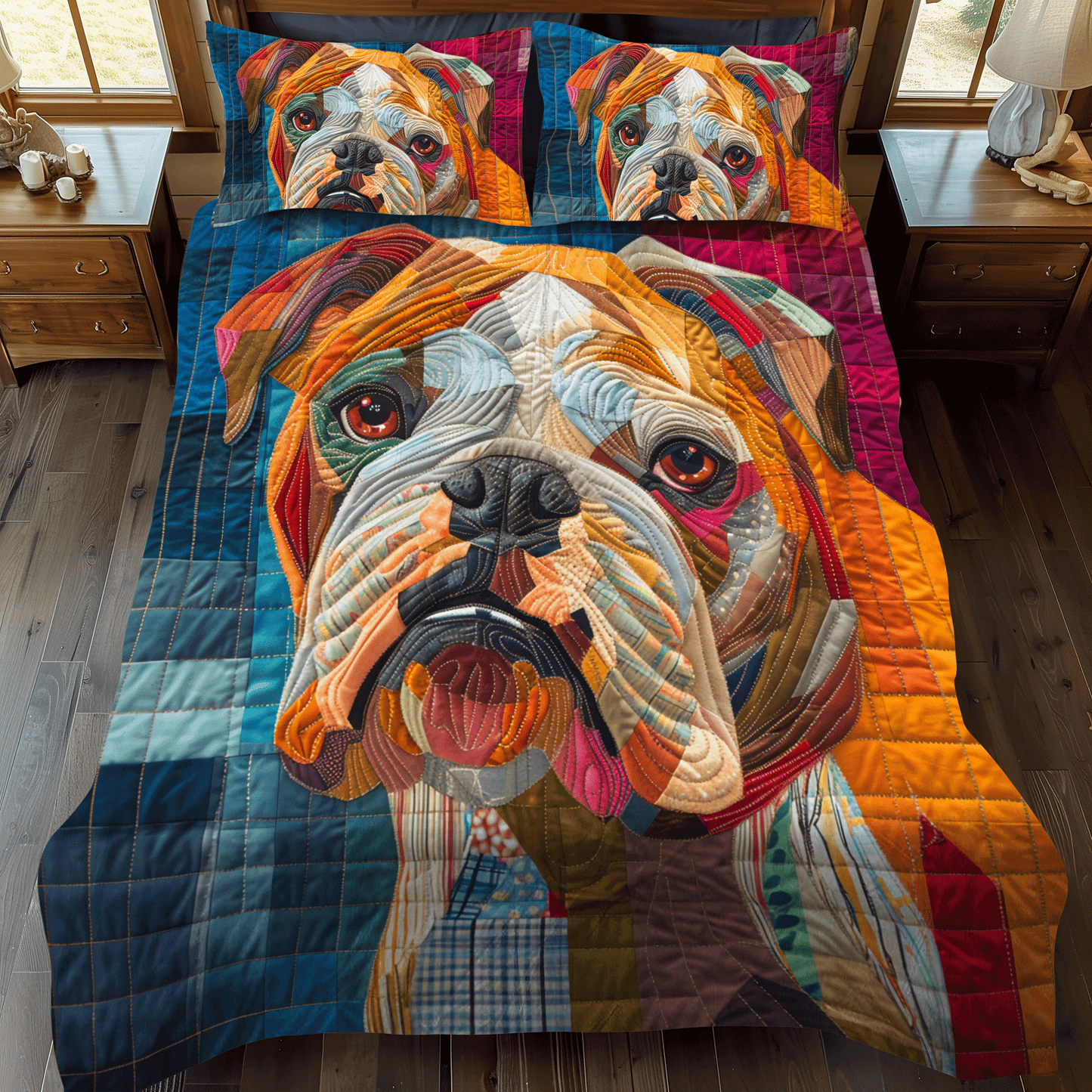 Bold Bulldog Quilted Bedding Set - Single (59" x 70")