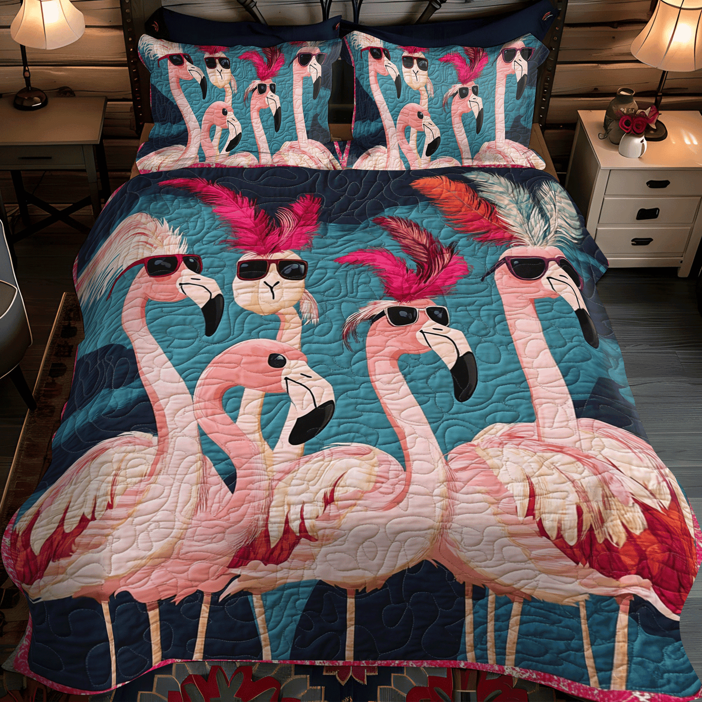 Bold Flamingo Vibrant 3-Piece Quilted Bedding Set - Single (59" x 70")