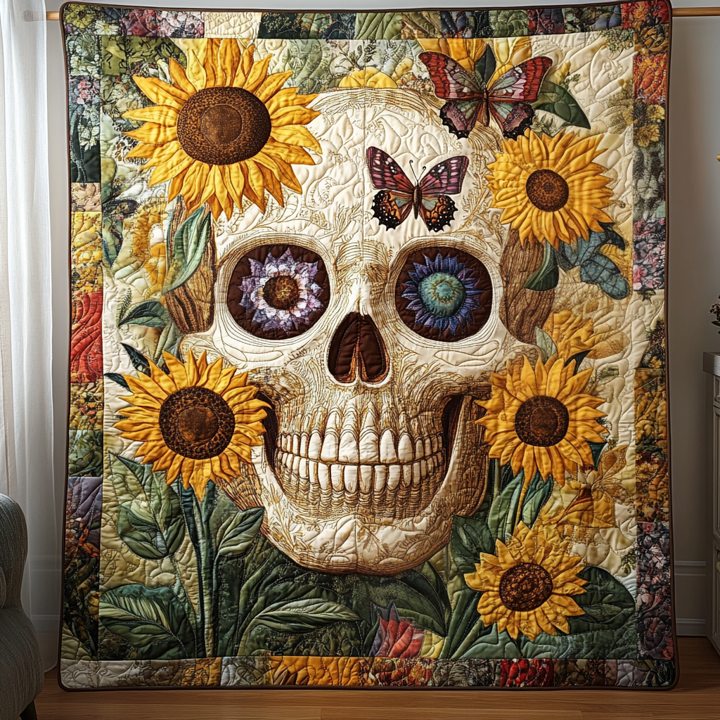 Bold Sugar Skull Quilted Blanket - Throw (55" x 60")