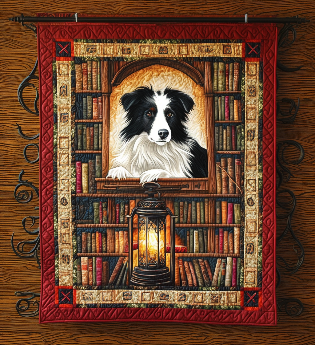 Book Collie Quilted Blanket - Throw (55" x 60")