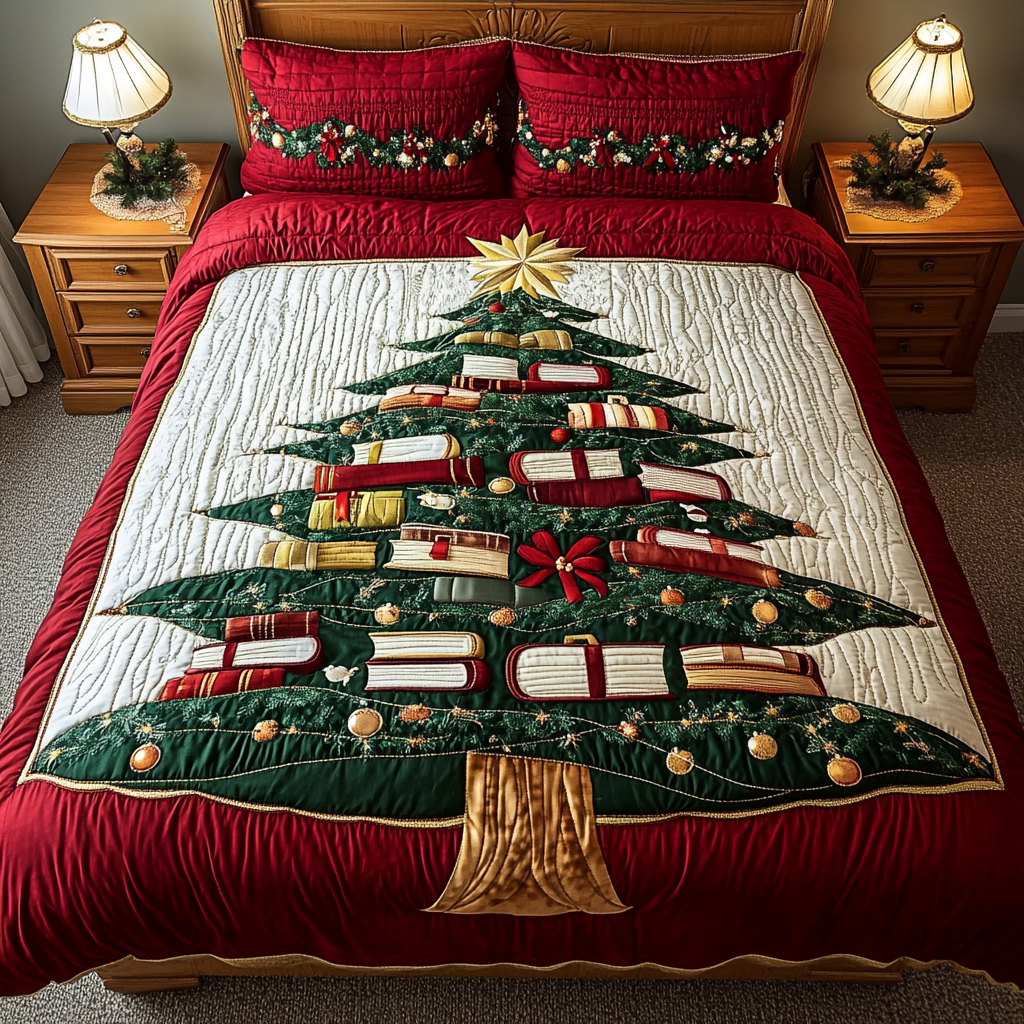 Book Tree 3-Piece Quilted Bedding Set - Single (59" x 70")