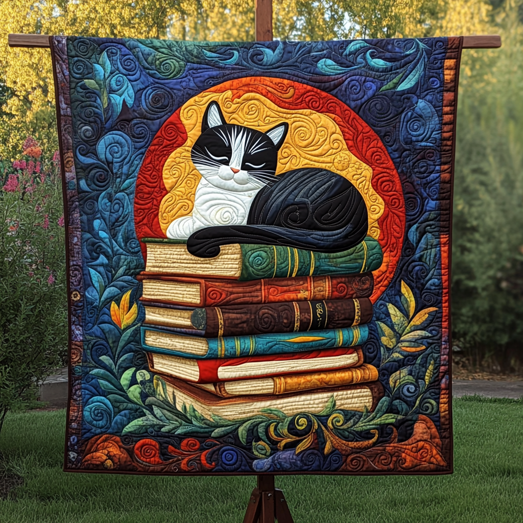 Bookish Kitty Quilted Blanket - Throw (55" x 60")