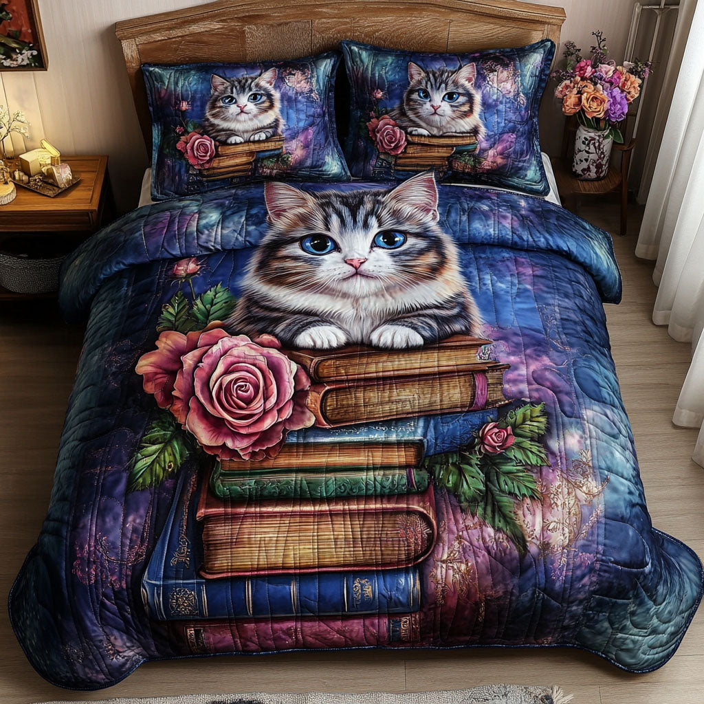 Bookish Paws 3-Piece Quilted Bedding Set - Single (59" x 70")