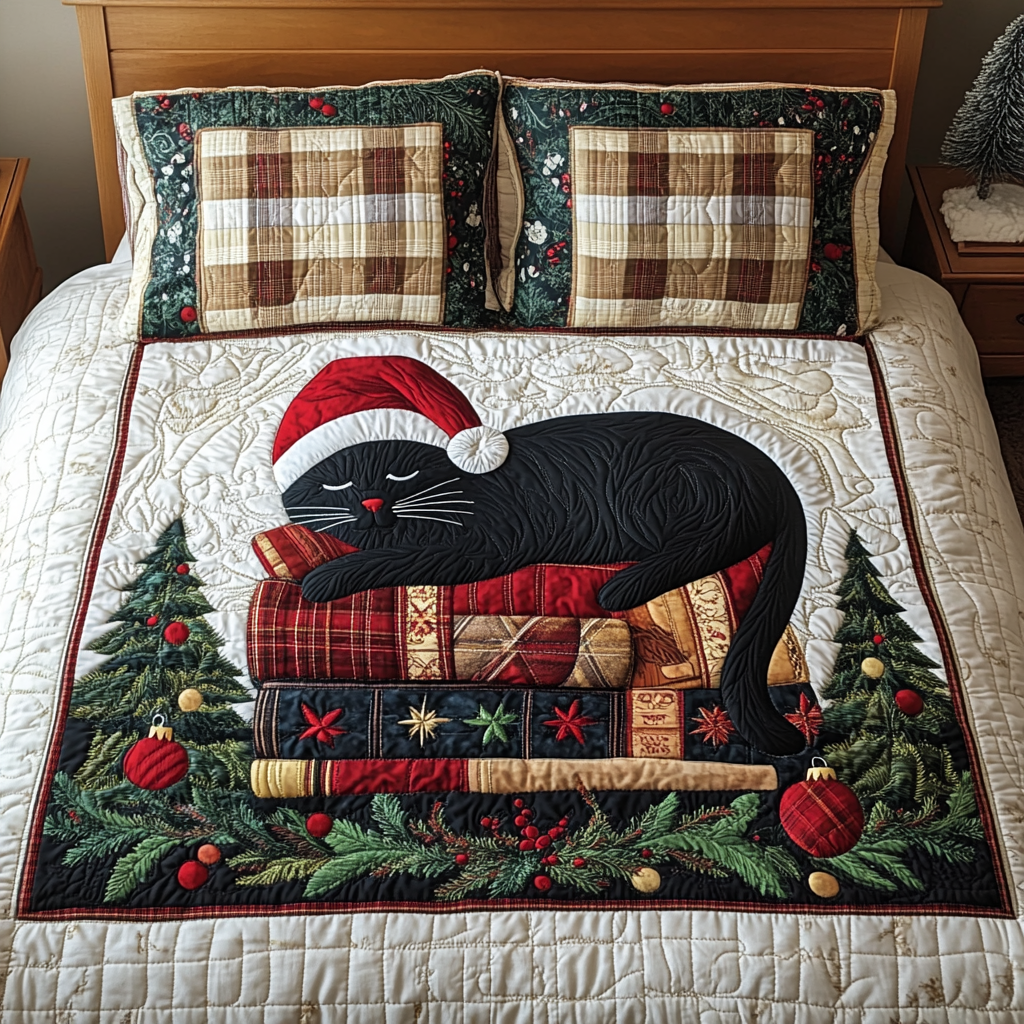 Books And Whiskers 3-Piece Quilted Bedding Set - Single (59" x 70")