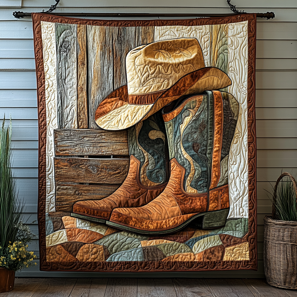 Boots And Bronco Quilted Blanket - Throw (55" x 60")