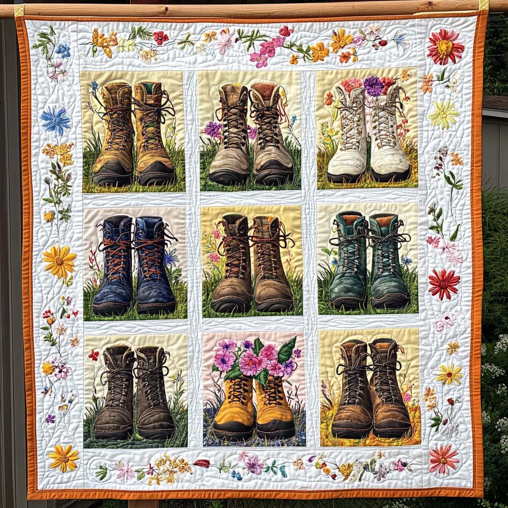 Boots In Bloom Quilted Blanket - Throw (55" x 60")