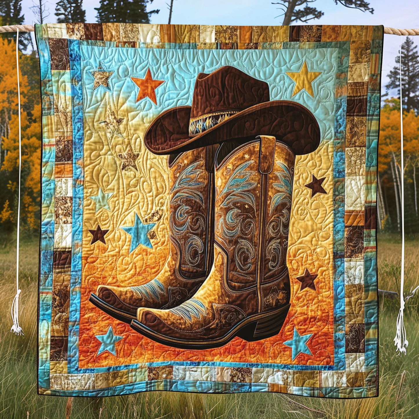 Boots in Bloom Quilted Blanket - Throw (55" x 60")