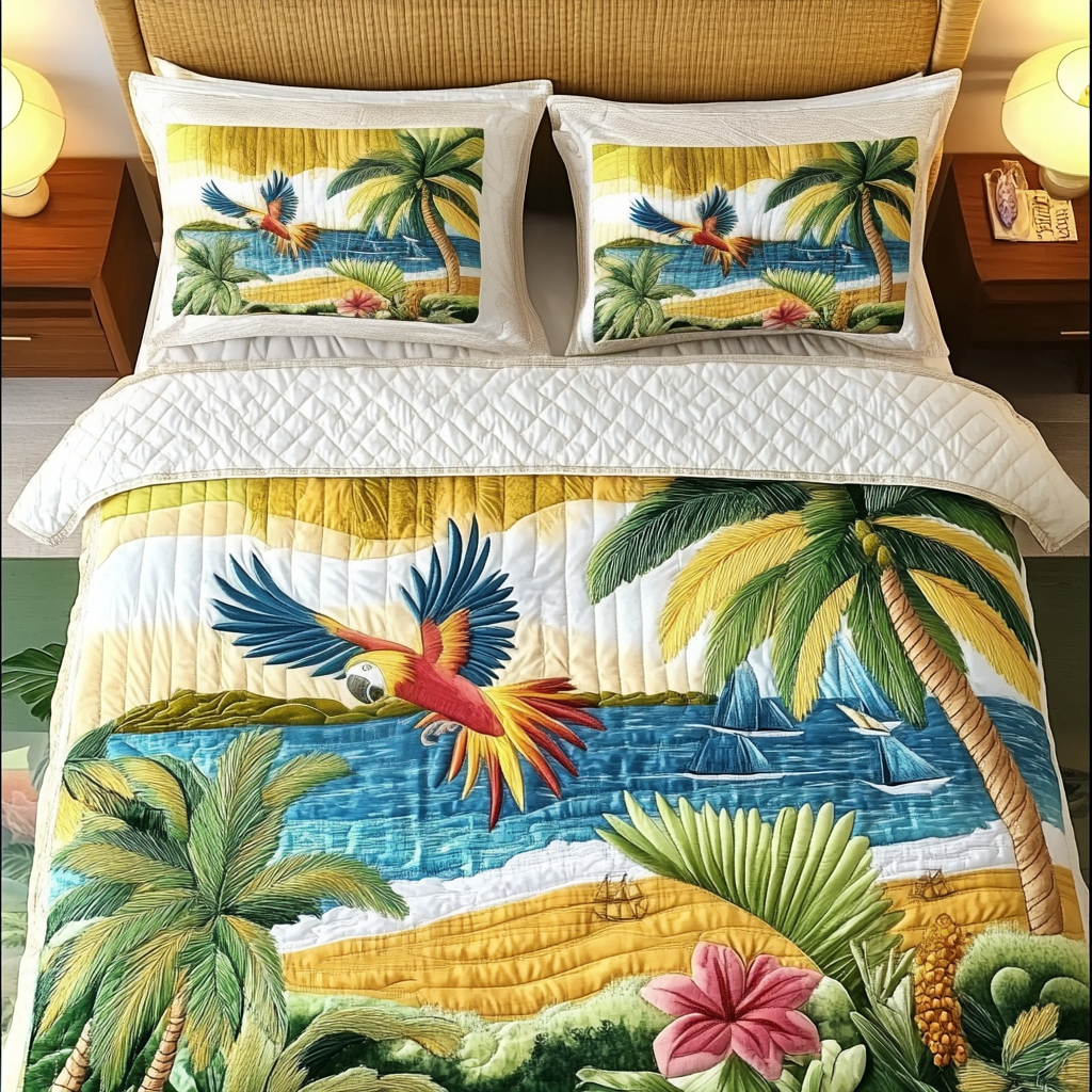 Botanic Bird 3-Piece Quilted Bedding Set - Single (59" x 70")