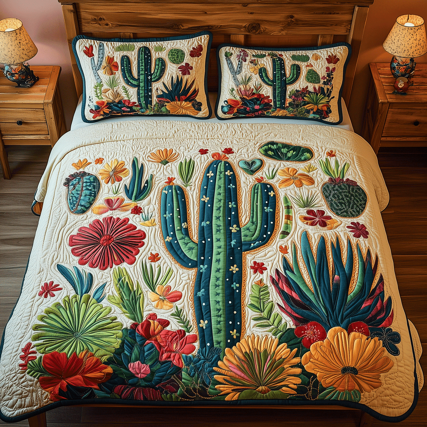 Botanical Cactus 3-Piece Quilted Bedding Set - Single (59" x 70")