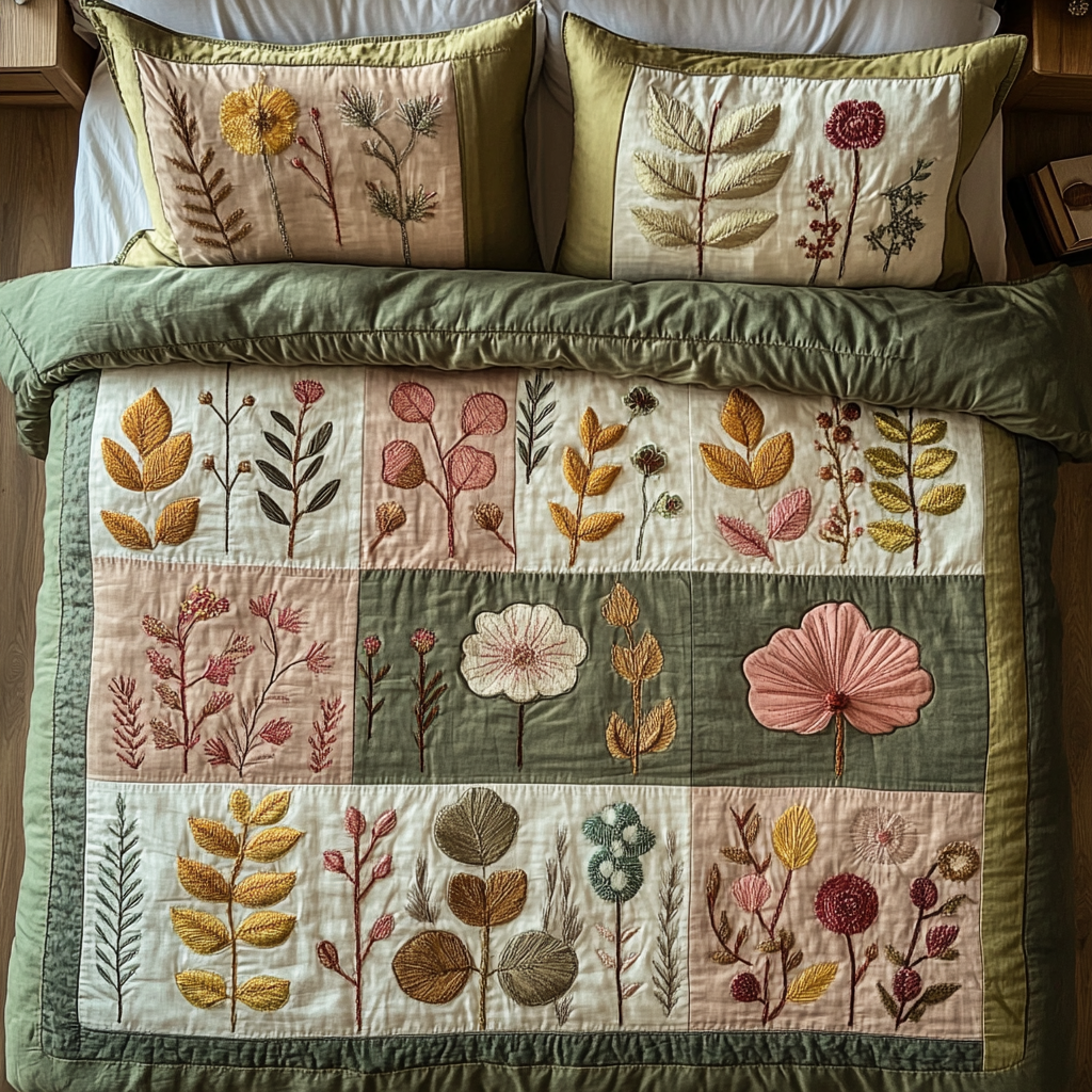 Botanical Dream 3-Piece Quilted Bedding Set - Single (59" x 70")