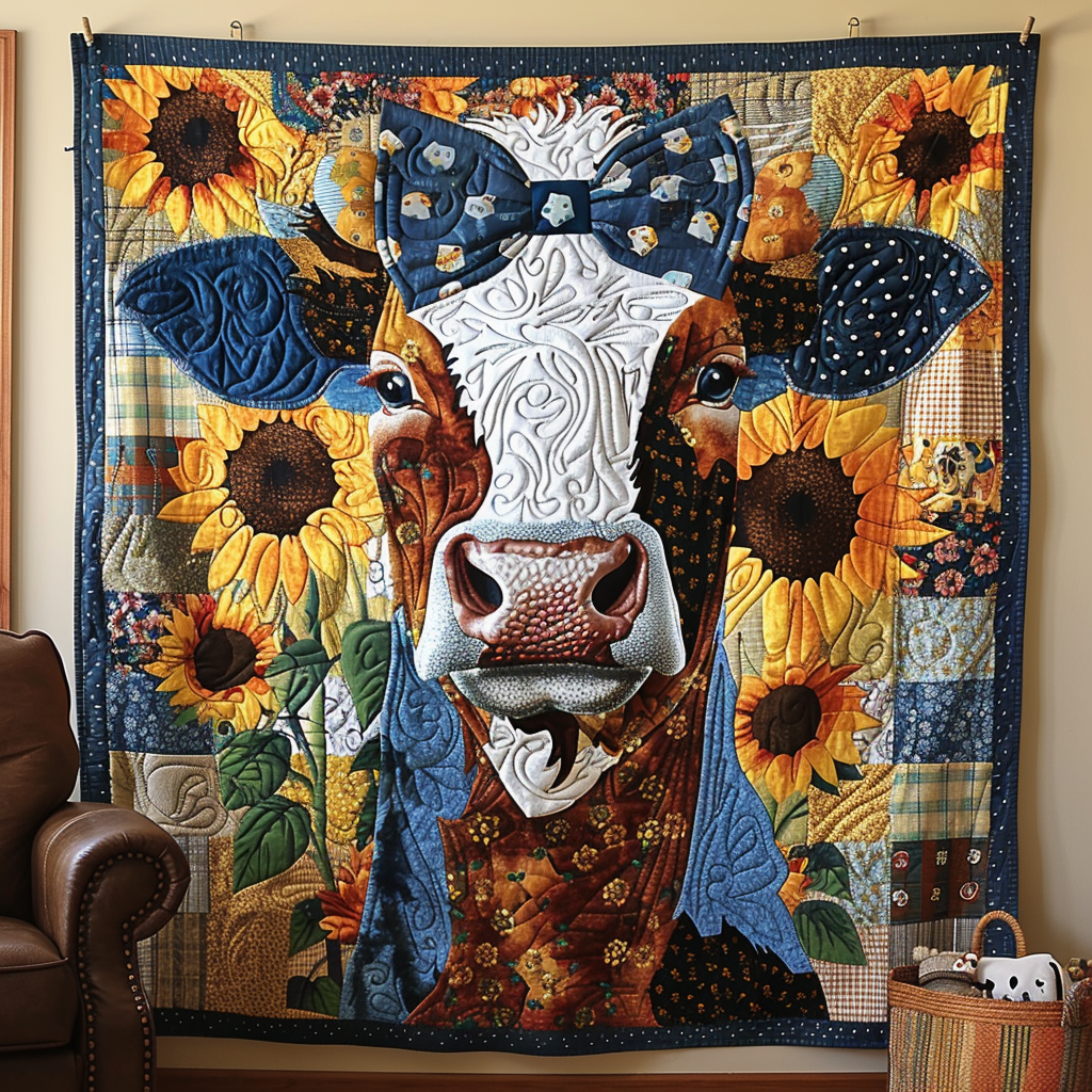 Bowtie Blossom Cow Quilted Blanket - Throw (55" x 60")