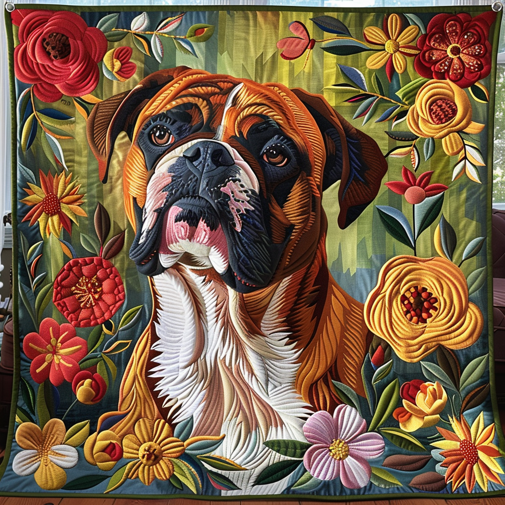 Boxers in Bloom Quilted Blanket - Throw (55" x 60")