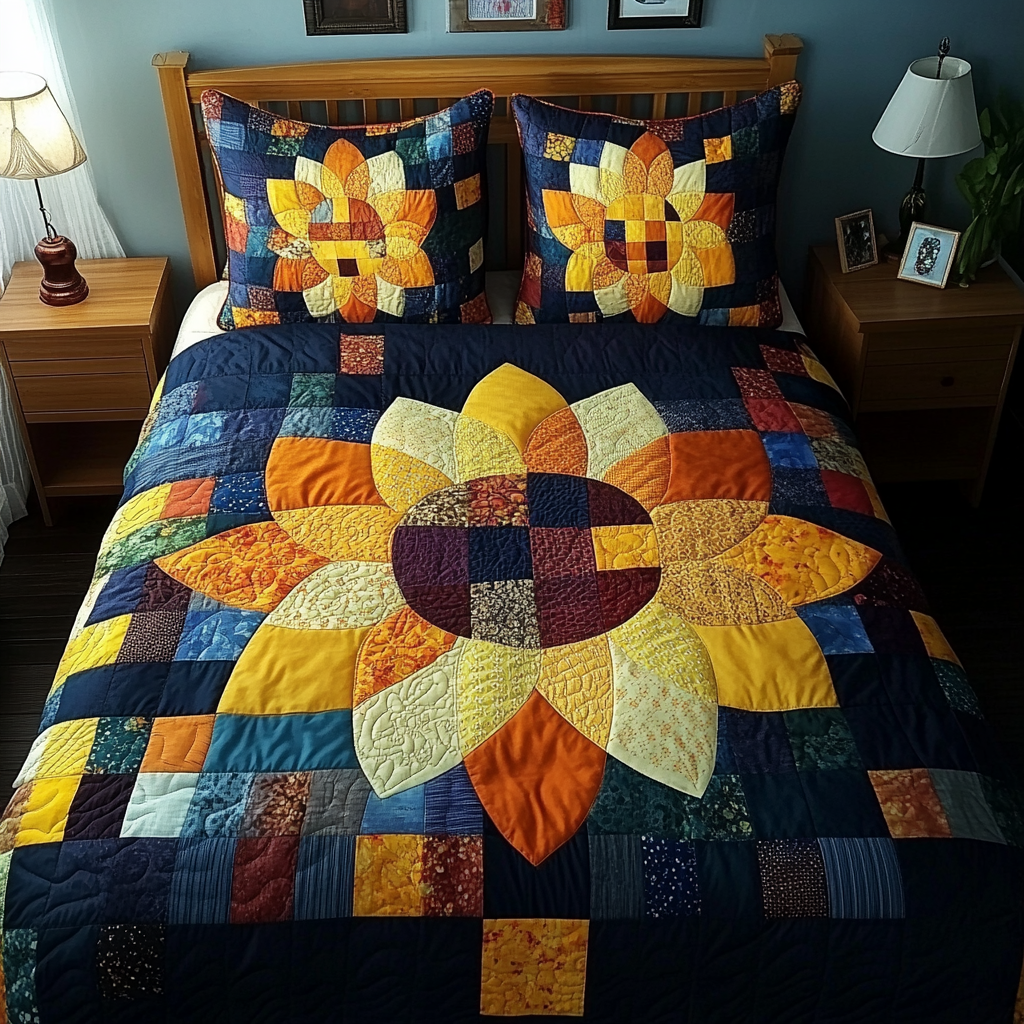 Bright Sunflower 3-Piece Quilted Bedding Set - Single (59" x 70")