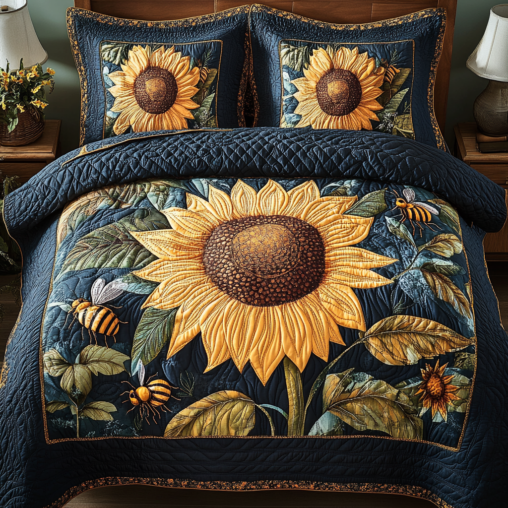 Bright Blossom Quilted Bedding Set - Single (59" x 70")
