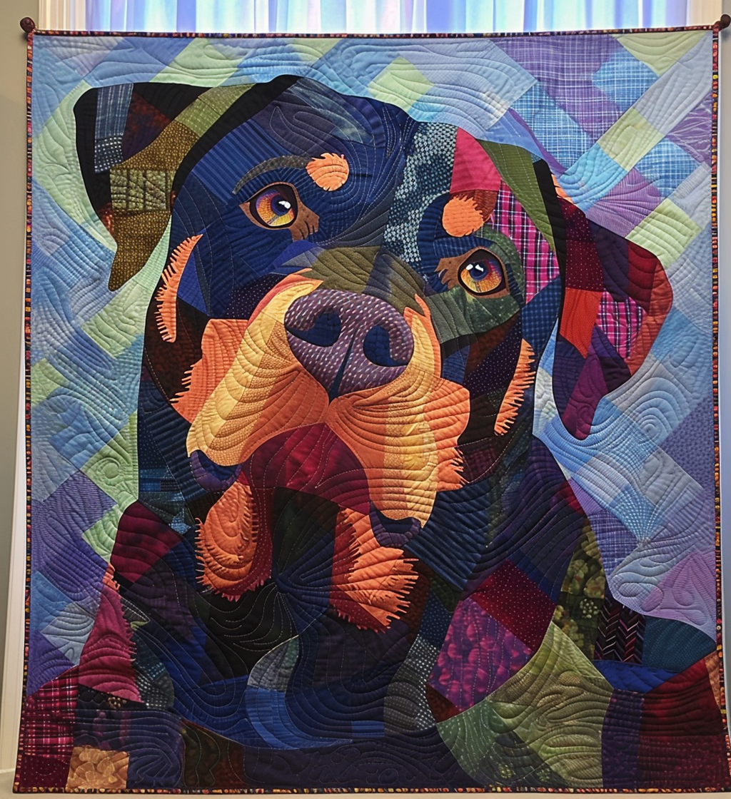 Bright Hues Rottie Joy Quilted Blanket - Throw (55" x 60")