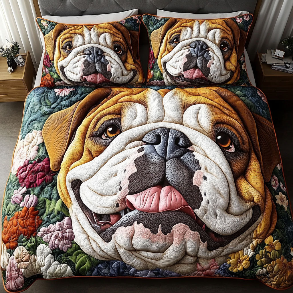 Bulldog Beauty Queen 3-Piece Quilted Bedding Set - Single (59" x 70")