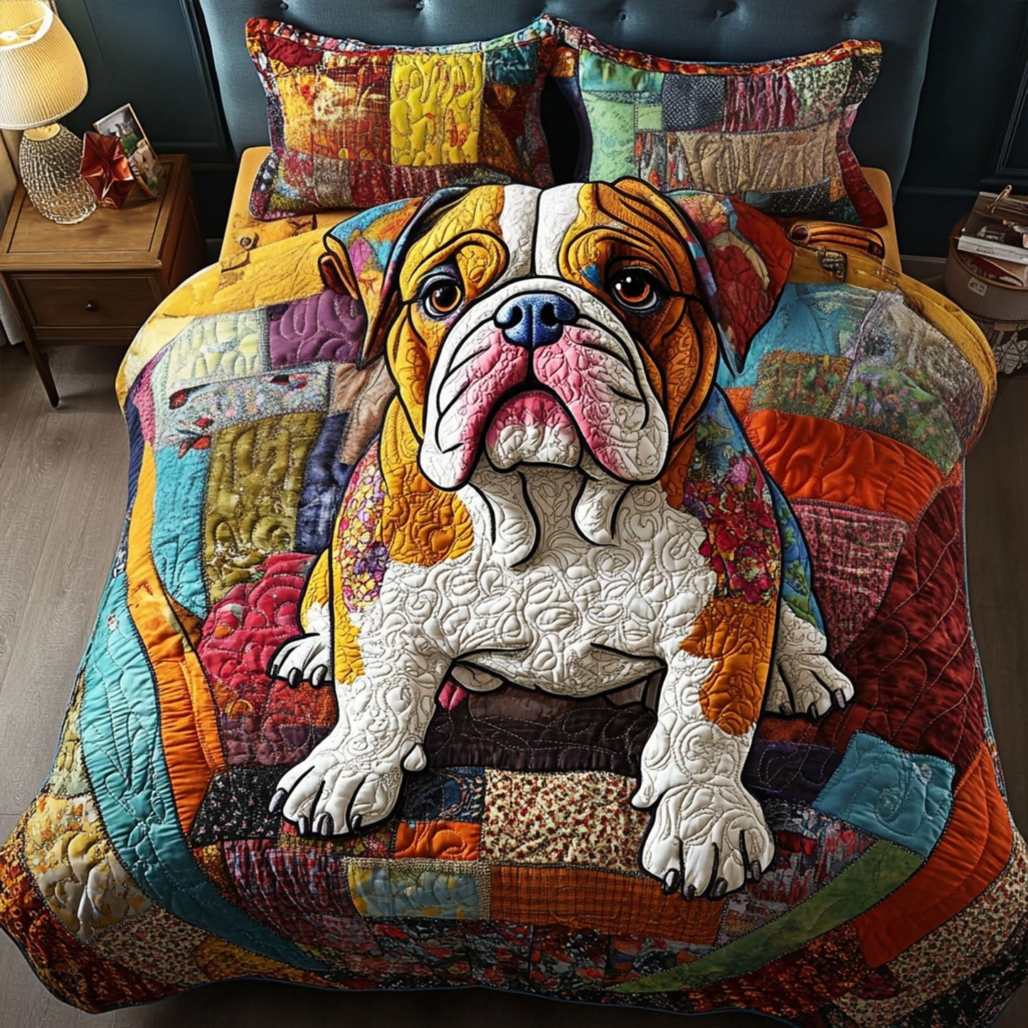 Bulldog Companions 3-Piece Quilted Bedding Set - Single (59" x 70")