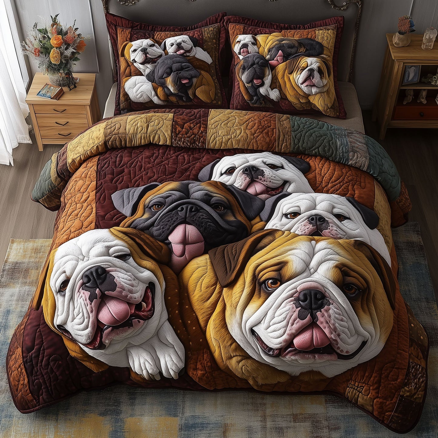 Bulldog Companionship 3-Piece Quilted Bedding Set - Single (59" x 70")