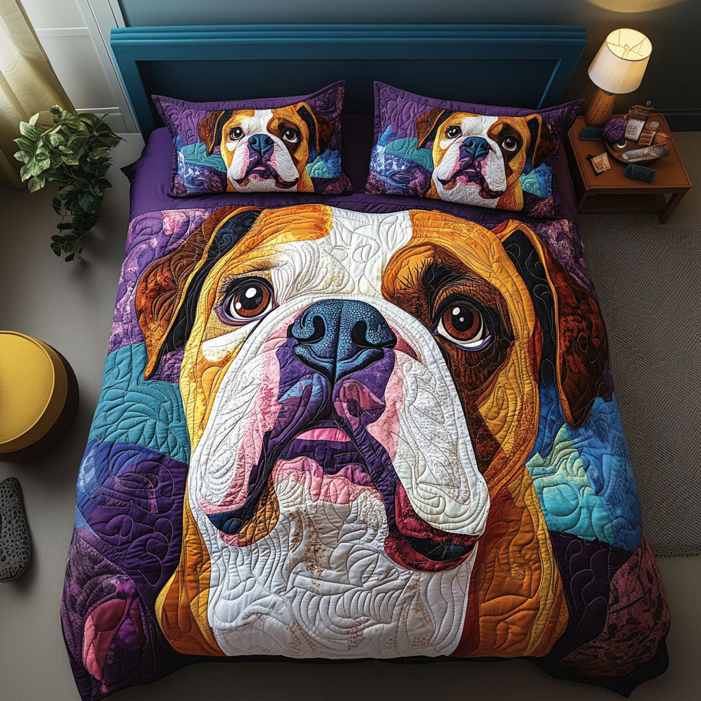 Bulldog Dreams 3-Piece Quilted Bedding Set - Single (59" x 70")
