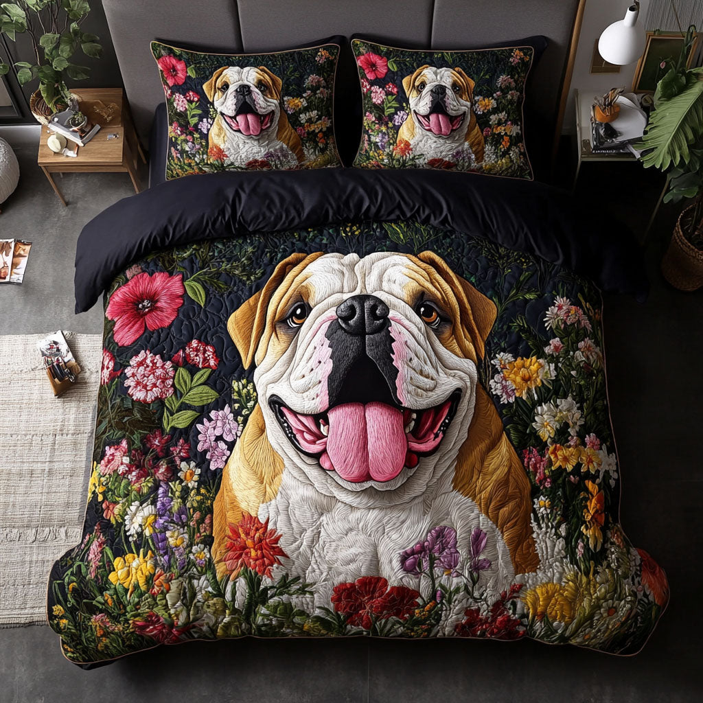 Bulldog Fun Times 3-Piece Quilted Bedding Set - Single (59" x 70")