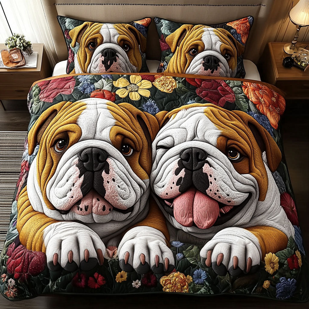 Bulldog Happiness 3-Piece Quilted Bedding Set - Single (59" x 70")