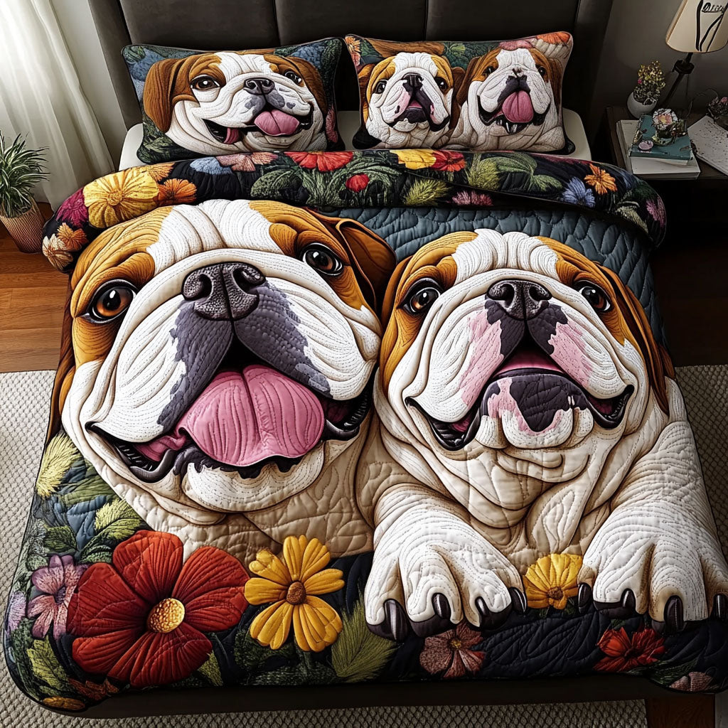 Bulldog Heart 3-Piece Quilted Bedding Set - Single (59" x 70")