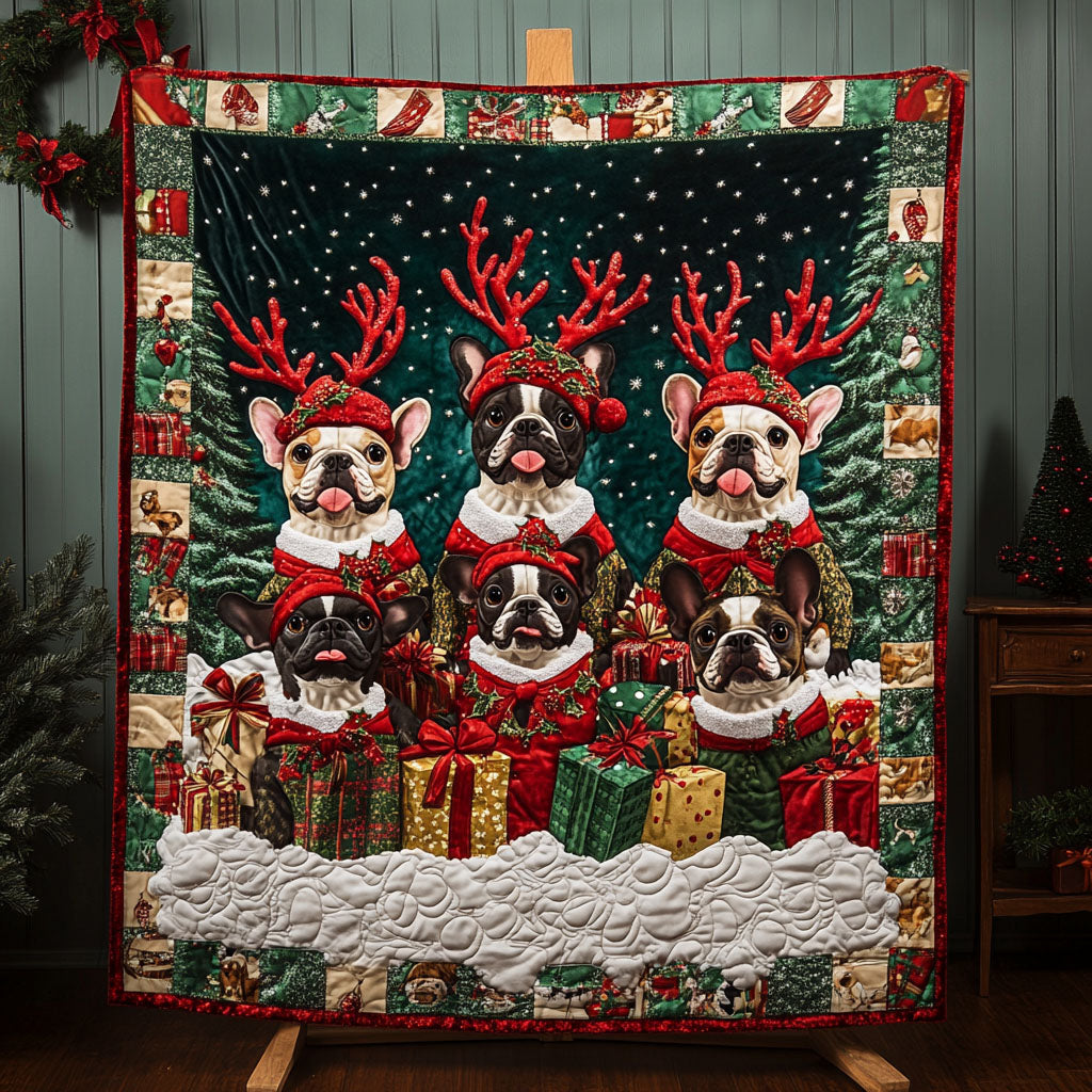 Bulldog Holiday Joy Quilted Blanket - Throw (55" x 60")