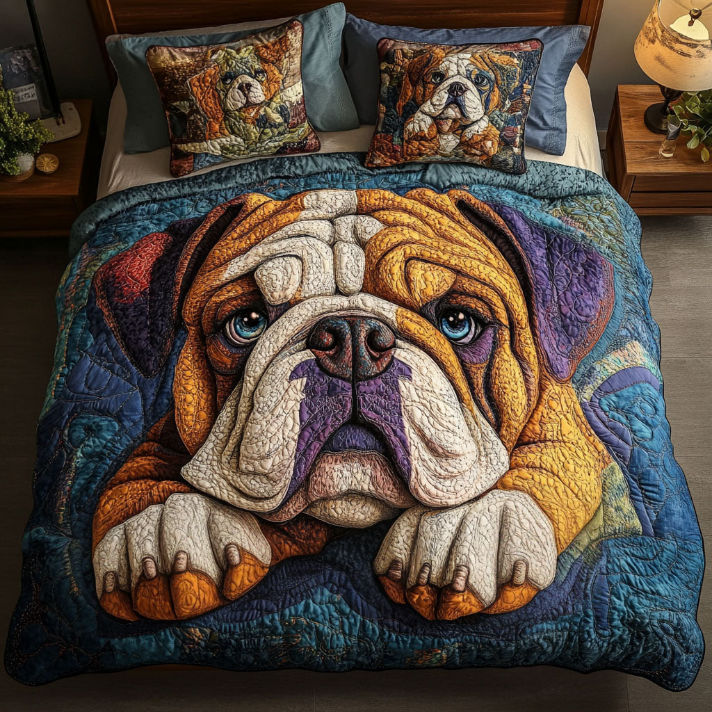 Bulldog Love Hug 3-Piece Quited Bedding Set - Single (59" x 70")