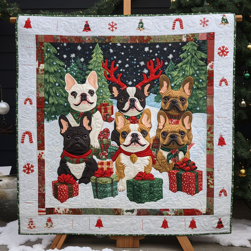 Bulldog Noel Quilted Blanket - Throw (55" x 60")